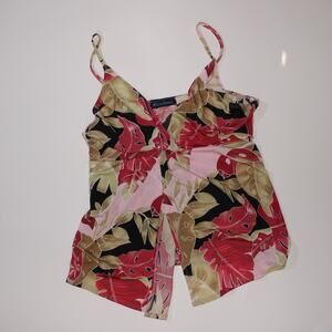 Vintage Y2K Lushous Tropical Print Cami With Open Front Size M